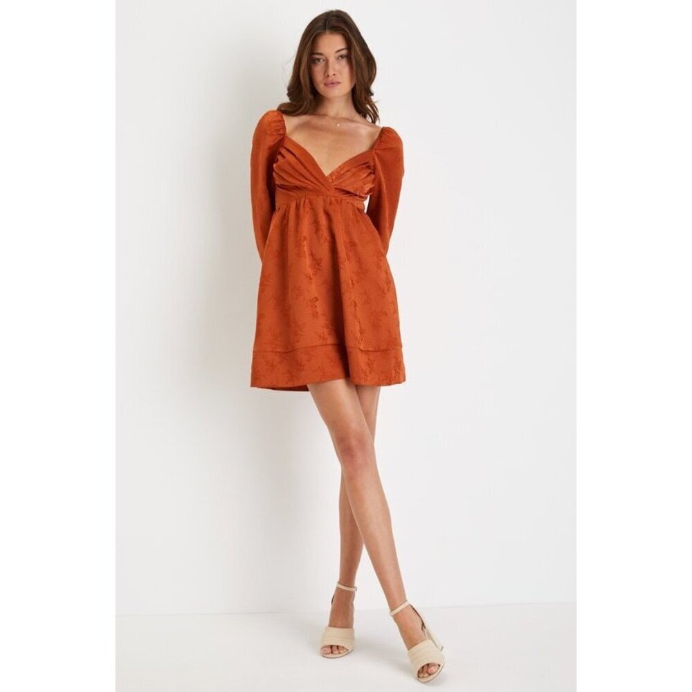 Lulus Exceptional Design Rust Orange Pleated Tie-back Mini Dress - Size S